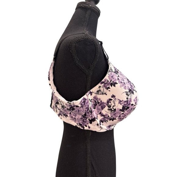Torrid Curve T Shirt Bra 360 Smoothing Purple Rose Floral Underwire sz 40DDD - Picture 2 of 8
